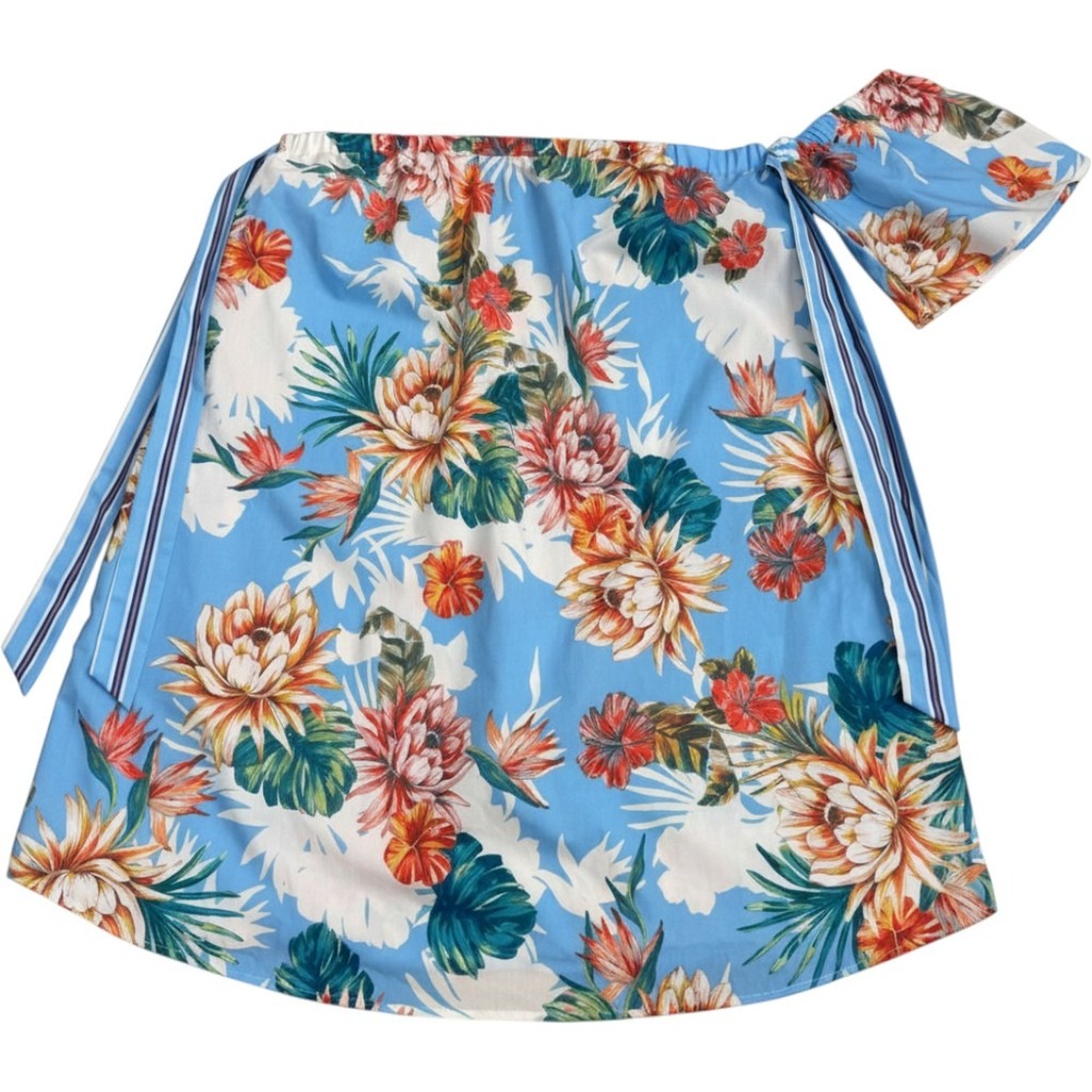 Jealous Tomato (Blue) Off Shoulder Sleeve Tropical Print Dress Women Large